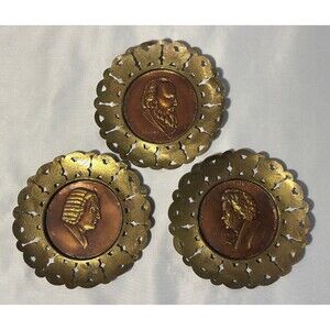 3 Vintage 1930s Brass Copper Composer Frame 6" Wall Decor Hangings
